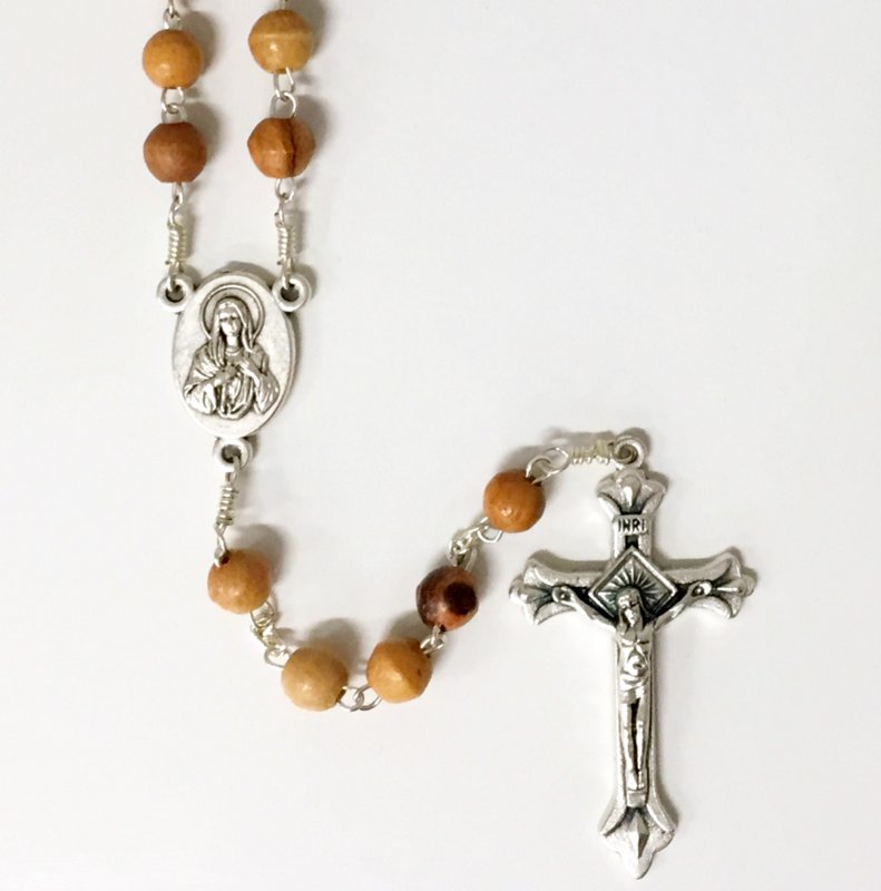 Rosary: Olive Wood on Chain from Bethlehem(round beads) - Rosaries ...