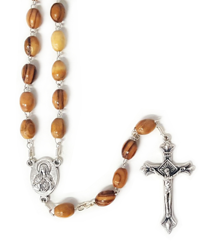 Rosary: Olive Wood From Bethlehem Oval Beads - Wooden Rosaries 