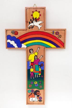 Cross: Wooden El Salvadorian Rainbow With Family 30cm