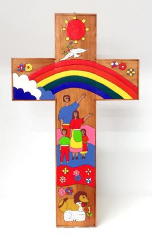 Cross: Wooden El Salvadorian Rainbow With Family