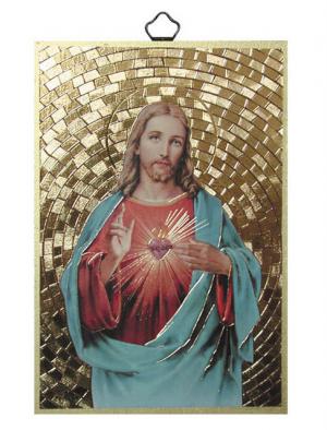 Plaque: Wood/Gold - Sacred Heart of Jesus