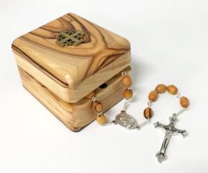 Rosary: Olive Wood Box & Rosary with Jerusalem Cross