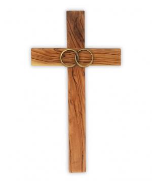 Cross: Olive Wood Wedding with Pewter Rings