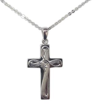 Necklace: Koru Cross Stainless Steel Silver Fine Chain