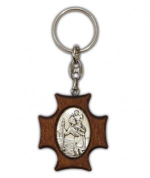 Keyring: St Christopher/Wood