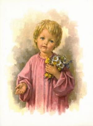 Print: Little Girl with Flowers