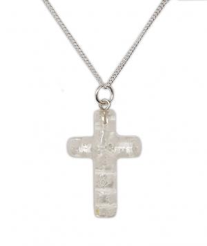 Necklace: Glass Cross on a Silver Chain - White