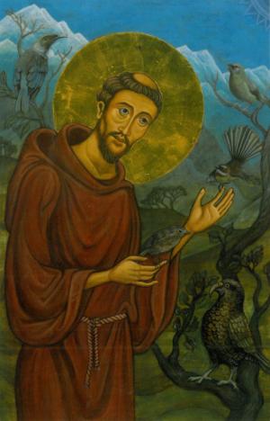 Print: Saint Francis with Birds of Aotearoa