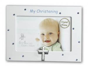 Photo Frame: My Christening with Blue Diamante