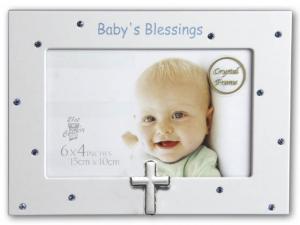 Photo Frame: Baby's Blessings with Blue Diamante