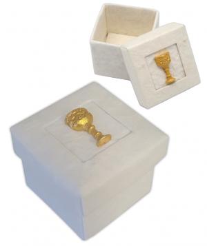 Rosary Box: White Mulberry Paper with Chalice