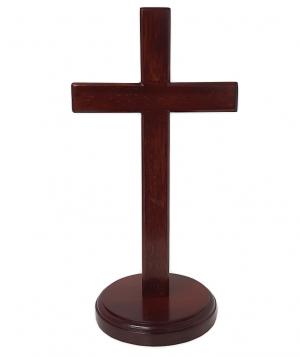 Cross: Standing Wooden Round Base Mahogany 20cm