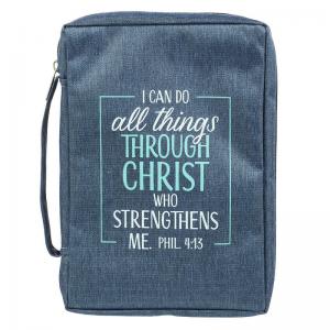 Bible Cover: I Can Do All Things - Blue Canvas Medium