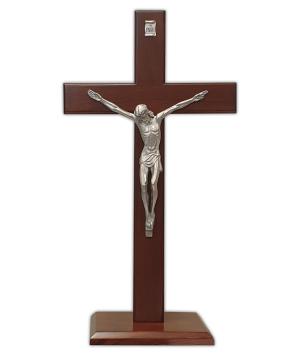 Crucifix: Standing - Wooden, Square Base Mahogany 40cm