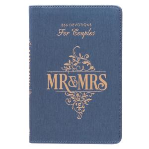 366 Devotions for Couples in Blue Faux Leather - Mr. & Mrs