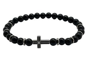 Bracelet: Hematite with Stainless Steel Cross