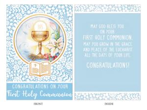 Card: First Holy Communion Blue Embossed Chalice