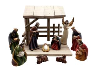 Nativity Set With Stable: 13cm - 10 Pieces