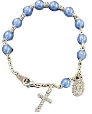 Rosary Bracelet: Blue Pearl - Silver