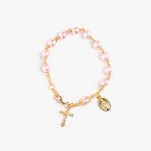 Rosary Bracelet: Pink Pearl - Gold