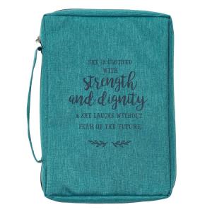 Bible Cover: Strength And Dignity - Teal Canvas Medium