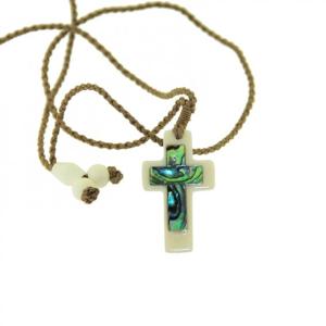 Necklace: Bone Cross with Paua Insert