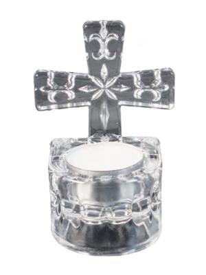 Water Font/Candleholder: Glass Cross