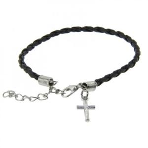 Bracelet: Braided with Cross - Black