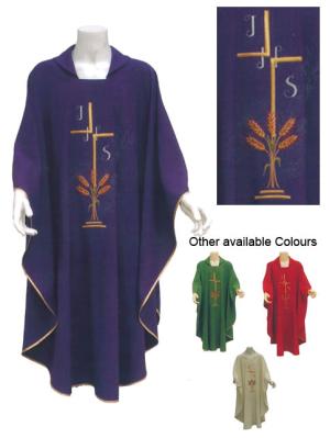 Chasuble & Stole: Purple - Cross and Wheat