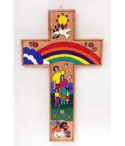 Cross: Wooden El Salvadorian Rainbow With Family 30cm (TL114)