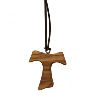 Necklace: Olive Wood Tau Cross on Cord (CRT8C)