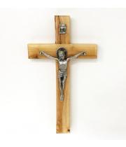 Crucifix: Olive Wood Pewter Corpus 15.5cm (12CA)