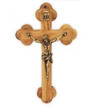 Crucifix: Olive Wood Budded/Bronze Corpus 13cm (32IL)