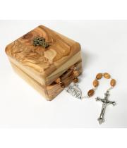 Rosary: Olive Wood Box & Rosary Pewter Celtic Cross (49LRCELTIC)