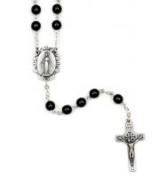 Rosary: Pewter Medal/Cross frm The Holy Land/Black (VROSBLKREL)