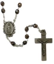 Rosary: Pewter Medal/Cross from The Holy Land/Amber (VROS285)