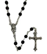 Rosary: Oval Pressed Beads on Silver Chain/Black (ROSBLK)