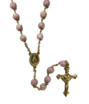 Rosary: Rose Marble Pressed Beads on G/Chain (M285)