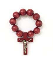 Rosary Ring: Wood Mahogany, Elastic w Crucifix (77MAP)