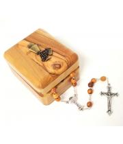 Rosary: Olive Wood Box & Rosary with Pewter Chalice (600R)