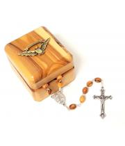 Rosary: Olive Wood Box & Rosary w Pewter Conf Dove (650R)