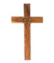 Cross: Olive Wood Wedding with Pewter Rings (11SW)