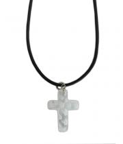 Necklace: Glass Cross on Cord - White (JE25972)