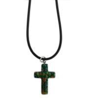 Necklace: Glass Cross on Cord - Green (JE25973)