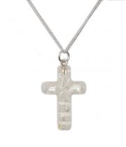 Necklace: Glass Cross on a Silver Chain - White (JE25972CHAIN)