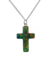 Necklace: Glass Cross on a Silver Chain - Green (JE25973CHAIN)