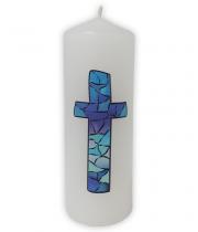 Candle: Blue Stained Glass Cross (CANDLEBLUECROSS)