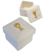 Rosary Box: White Mulberry Paper with Chalice (BOXC115)