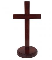 Cross: Standing Wooden Round Base Mahogany 20cm (CS20)