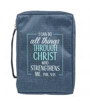 Bible Cover: I Can Do All Things - Blue Canvas Large (BBL659)